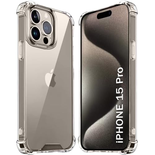 Image of TheGiftKart TPU Ultra-Hybrid Crystal Clear Back Cover Case For Iphone 15 Pro | Camera & Screen Protection Bumps | Shockproof Design | Hard Back Cover Case For Iphone 15 Pro (Transparent Bumper)