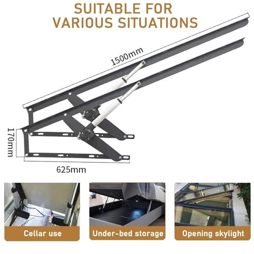 Elevación de la cama eléctrica con el mismo, resorte hidráulico del gas 2pcs para la base del diván del almacenamiento, mecanismo negro del marco del acero, espacio de fácil acceso debajo de la cama,