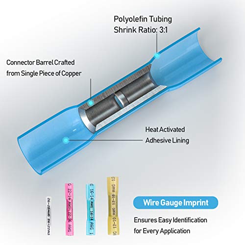Ticonn 200 Pcs Heat Shrink Butt Connectors Kit, Awg 24 – 10 4 Sizes Butt Splice, Insulated Waterproof Electrical Marine Automotive Wire Crimp Terminals #TOP1