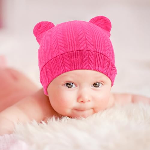 Image of BQUBO Newborn Baby Hats Bear Ears and Mittens Sets Preemie Caps Baby Boy Girl Infant Hospital Beanie for 0-3 Months