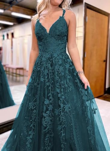 GARDOM Spaghetti Straps V Neck Glitter Prom Dresses 2024 Appliques Tulle Long Prom Dress Ball Gowns Fairy Wedding Gown3