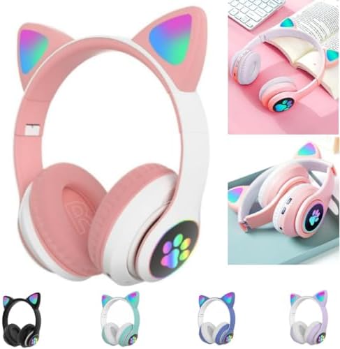 Fone De Ouvido Com Led Infantil Orelhinha Gato MUSICA SEM FIO COL...