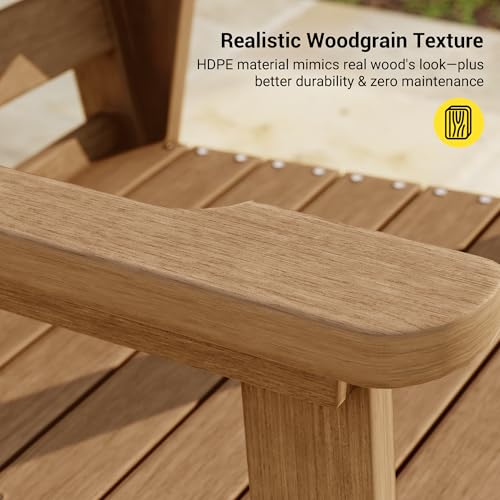 Image of HDPE Outdoor Dining Chairs Set of 2 | Weather Resistant Patio Stackable Chairs for Garden, Backyard, Lawn and Poolside, Teak