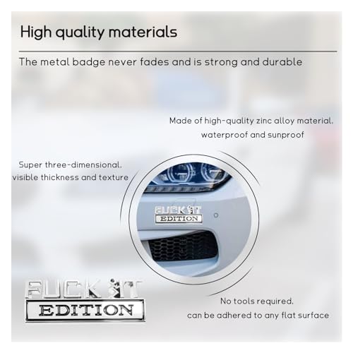 Image of Dickno 2 PCS Fuck It Edition Emblem for Car, Auto Fender Bumper Decoration Stickers, Vehicle 3D Side Fender Rear Trunk Decal Badge, Universal Exterior Accessories for Car (Silver & Black)