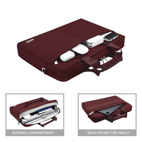 Image of GRIPP Hugo Laptop Sleeve Bag for Laptop /MacBook up to 14 Inch, Detachable Shoulder Strap, Carry Handle, Trolley Sleeve, Tablet Compartment, Multiple Organisers, Office and Travel Bag - Maroon