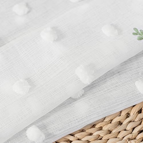 MYSKY HOME Gardinen mit Kräuselband Vorhang Voile Vorhänge Kinderzimmer Modern Gardine Sticken Halbtransparent Raumteiler Schiebevorhang Wohnzimmer 2er Set, Weiss, H 245 x B 140 cm