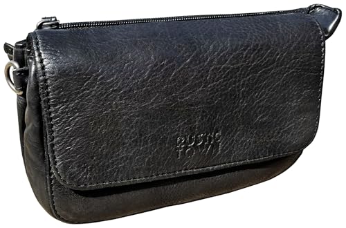Image of Leather Wallet for Women - Washed Leather Crossbody RFID Protecting Card Holder Travel Shoulder Purse Waist Bag for Ladies (Black)