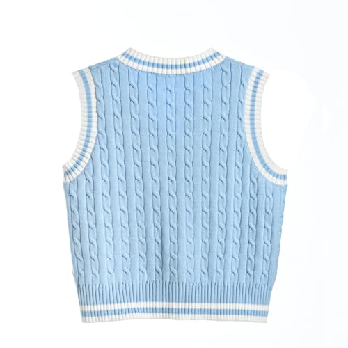 Image of Women's Sweater Vest,Y2K Sleeveless Pattern Preppy Style Knitted Crop Tank Top for Girl