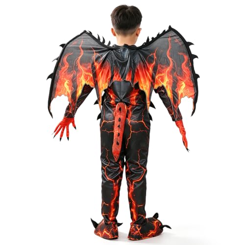 Kids Dragon Costume, Fire Dragon Halloween Costume with Mask, Wings & Tail - image 3