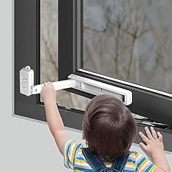 EUDEMON 1 Piezas Cerradura de ventana segura para niños, tope de ventana, fácil de instalar, con adhesivo 3M VHB, no se requieren tornillos ni perforaciones (Blanco)
