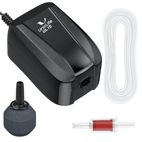 Uniclife UL Certified Aquarium Air Pump, 20 GPH Mini Quiet Fish Tank Oxygen Pump for Aquariums up to 5 Gallons, Small Aerator Pump with Airline Tubing, Air Stones and Check Valves