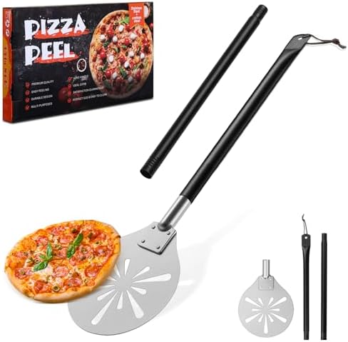 Pizza Turning Peel, Joyfair Perforated Stainless Steel Pizzas Paddle Spatula for Rotating Sliding, Metal Accessories Tool with Detachable Handle, Oven Safe & Easy Cleanup (8 Inch)