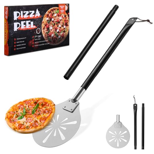 Pizza Turning Peel, Joyfair Perforated Stainless Steel Pizzas Paddle Spatula for Rotating Sliding, Metal Accessories Tool with Detachable Handle, Oven Safe & Easy Cleanup (8 Inch)
