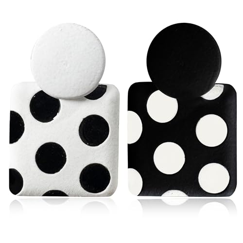 70s 80s Vintage Polka Dot Alloy Square Dangle Drop Earrings Simplicity Geometry Spot Stud Earrings For Women
