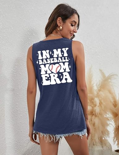 YI XIANG RAN Baseball Mom Era Tank T Shirt - Funny Baseball Graphic Tees - Women's Mama Tops (Blue, Small) — view 4