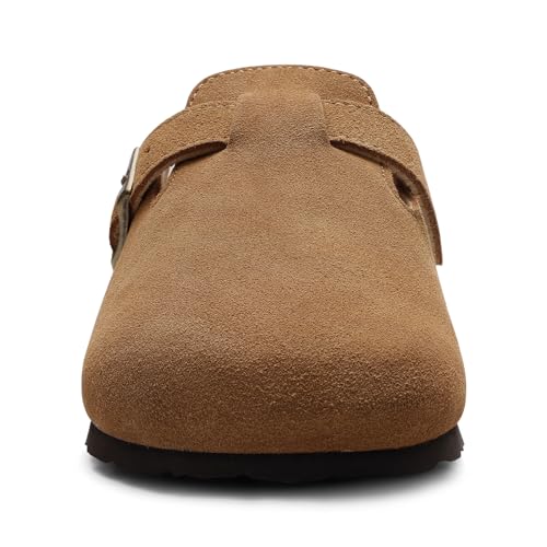 Image of ODOLY Genuine Suede Clogs for Women Men Soft Cork Footbed Leather Mules Comfort Potato Shoes with Arch Support