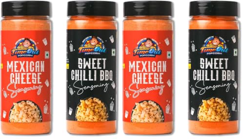 Image of Time Out Popcorn Mexican Cheese and Sweet Chilli BBQ Seasoning, Multi-Purpose Powder for Popcorn and Snacks Flavoring,Pack of 4, 100g Each