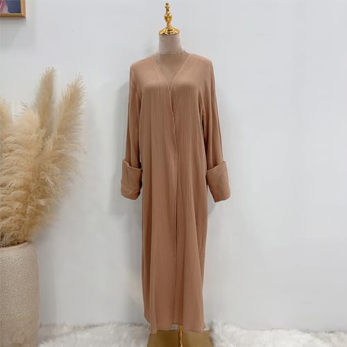 Image of Open Abayas Kimono Muslim Women Cardigan Maxi Dress and pants Set Islamic Clothing Dubai Saudi Robe