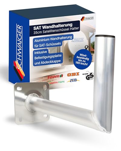 SCHWAIGER SAT Wandhalterung 35 cm I Satellitenschüssel Halterung für SAT-Schüsseln bis ∅ 80 cm I Windbeständig bis zu 190 km/h I Wandhalter aus rostfreiem Aluminium I schnelle & einfache Montage