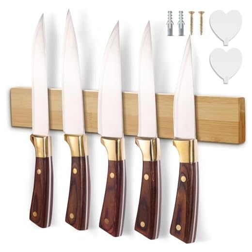 Barra Magnetica per Coltelli - Porta Coltelli Magnetico in Bambù con Magnete Extra Forte 40 X 6 X 2 cm, Muro Appendi Barre Magnetiche per Coltelli y Utensili, Calamita per Coltelli da Cucina