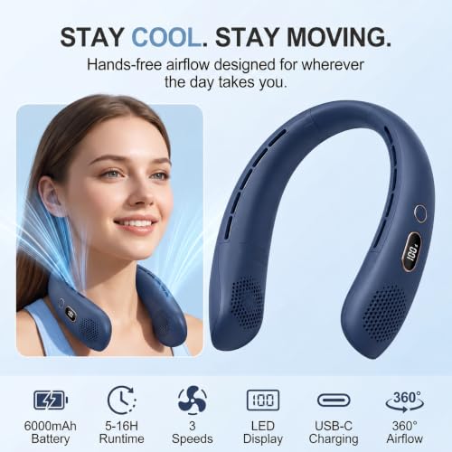 VEKK 6000mAh Rechargeable 3-Speed Neck Fan w/ LED Display - image 6