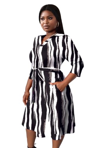 Image of FANDEE Plus Size Midi Dress for Women - Printing Summer Dresses for Wedding Guest Cocktail Party 3 /4 Sleeve V Neck(L-5XL)