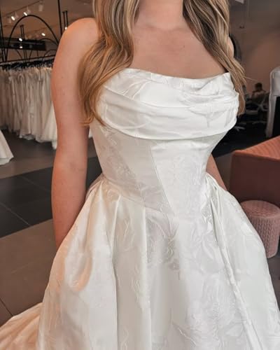 Satin Spaghetti Straps Wedding Dresses for Bride Square Neck Aline Pleated Backless Bridal Ball Gowns with Train3