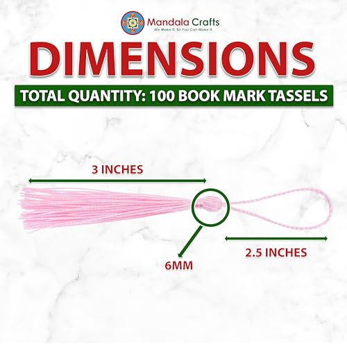 Image of Mandala Crafts Small Light Pink Bookmark Tassels - 100 Bulk Silky Mini Craft Tassels with Loops for Bookmarks, Jewelry Making, Graduation Decorations, and Keychains