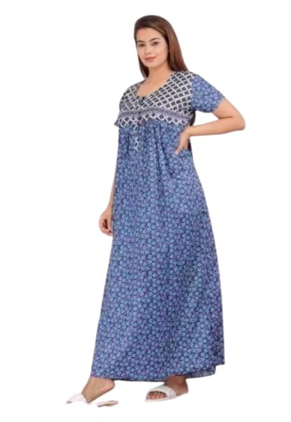 Women's Cotton Maxi Nightgown, Floral Print, Long Length, Purple-image-47