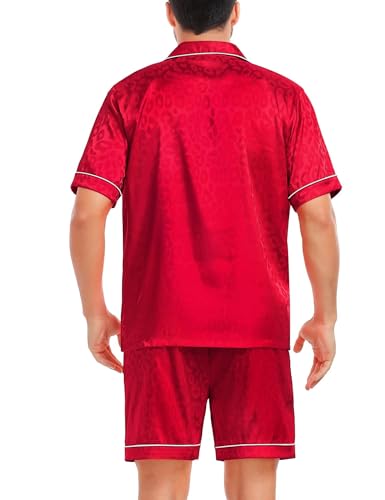 Image of SWOMOG Satin Matching Pajamas Sets Couple Silk Button Down Nightwear Women & Men Short Sleeve Sleepwear 2 Pieces Loungewear