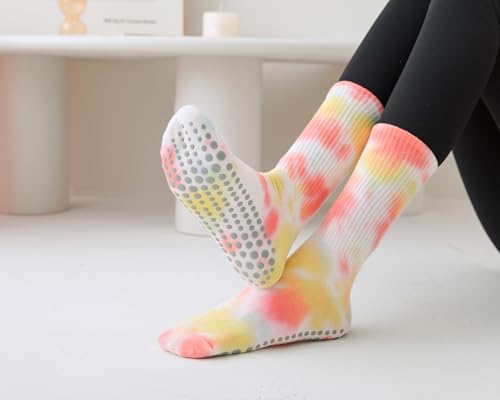 Image of Grip Socks Pilates for Women- Cute Pilates Socks- Tie Dye Non Slip Grippy Sock Woman for Yoga Barre Dance