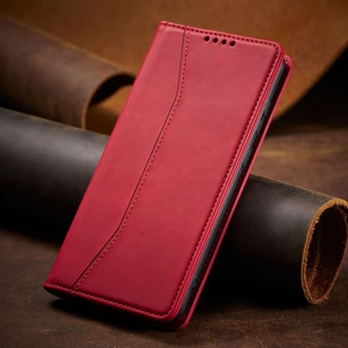 Housse cuir rétro Google Pixel 9 Pro clapet aimanté élégant et fin antichoc rouge