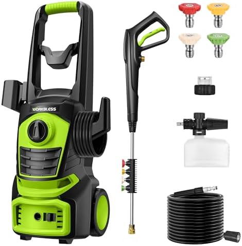 WorkBless Electric Pressure Washer, 4800PSI 3.0 GPM Power Washer with 4 Quick Connect Nozzles, 400ml Foam Cannon Electric Power Washer Cleaning for Cars, Home, Driveways, Fences, Patios