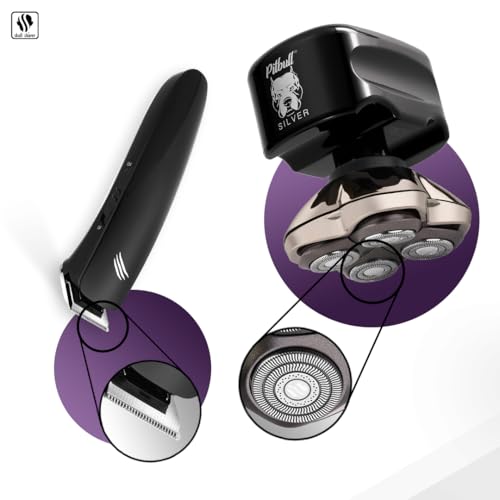 Image of Skull Shaver Pitbull Silver PRO with Baby Beast Trimmer: Electric Head Shaver and Trimmer for Head, Underarms, Chest, Back Grooming Kit, Waterproof, No Nicks