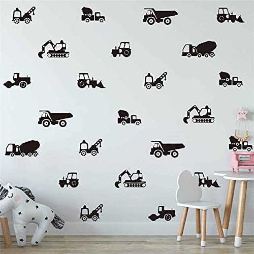 Construction Vehicles Wall Stickers The Builder Collection Tractor Excavator Cars Nursery Decals Baby Decor Yt5319 (Black) #TOP10