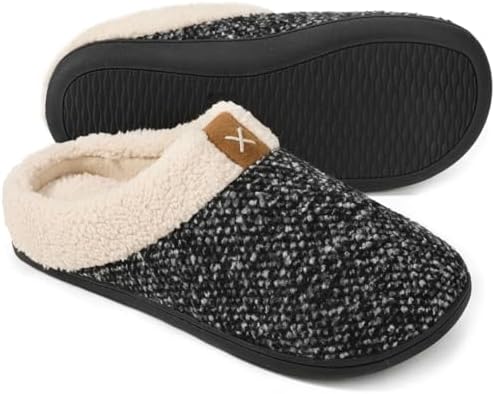 ULTRAIDEAS Men's Cozy Memory Foam Slippers with Fuzzy Plush Wool-Like Lining, Slip on Clog House Shoes with Indoor Outdoor Anti-Skid Rubber Sole