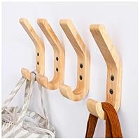 WJUAN 4 Pack Wooden Coat Hooks – 155mm J-Shaped, Hand-Polished Grade A Oak, Wall-Mounted for Kitchen, Bedroom & Hall