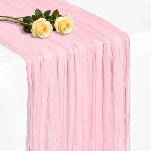 Showgeous 1 Pack Light Pink Cheesecloth Table Runner, 17 x 108 Inches
