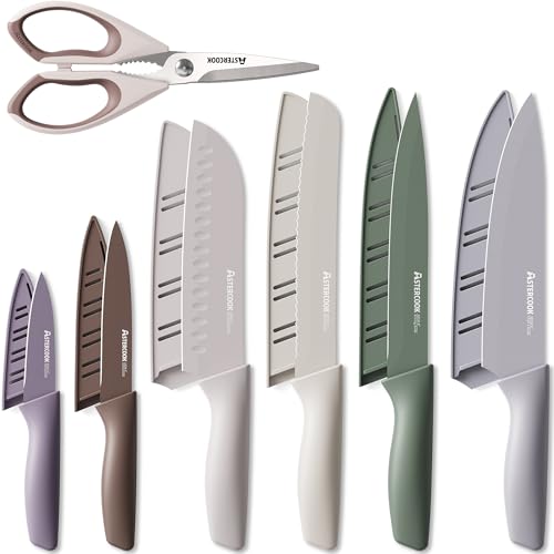 Astercook Knife Set, 13 Pieces Kitchen Knives Set with Healthy Anti-Rust Coating, Dishwasher Safe,...