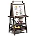 COSTWAY Pizarra de Doble Cara para Niño Caballete de Infantil Tablero de Pie con 2 Cajas de Almacenamiento,Rollo de Papel y Estantes (Color café)