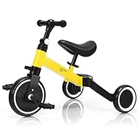 COSTWAY Toddler Tricycle for 1-4 Years Old Boys Girls, Convertible Baby Balance Bike Kids Trike with Detachable Pedal, Adjustable Seat and Handlebar (Yellow)