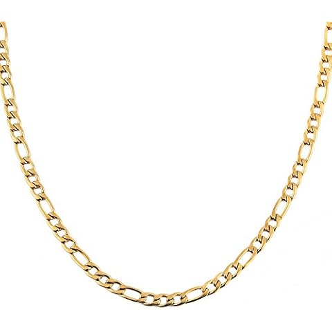 HZMAN Men Women 24k Real Gold Plated Figaro Chain Stainless Steel Necklace, Wide 3mm 5mm 7mm 9mm Cover