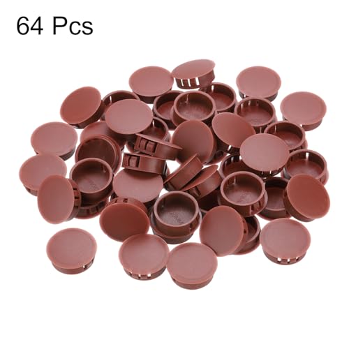 Image of MECCANIXITY 64PCS 30mm(1 3 /16 inch) Red Brown Plastic Hole Plugs, Flush Type Panel Hole Plugs Insert End Caps for Locking Hole Tubes Furniture Cabinet