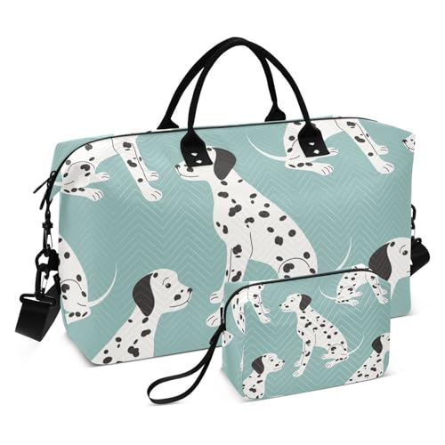 susiyo Cute White Dalmatian Dog Travel Duffel Bags Quilted Gym Bag Weekender Overnight Bags with Small Makeup Pouch