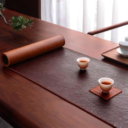 Brown Vintage Leather Table Runner - Reusable, Waterproof, Non-Slip, Heat Resistant - Available in 36-200 Inches for Party, Christmas, Thanksgiving, and Birthday Dining Table Decor