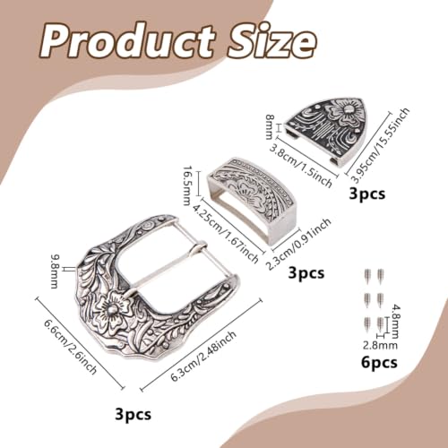 Image of DICOSMETIC 3 /4 Sets Belt Buck Set Western Cowboy Buckle Set Alloy Belt Buckle Engraved Cowboy Belts Replacement for Adult