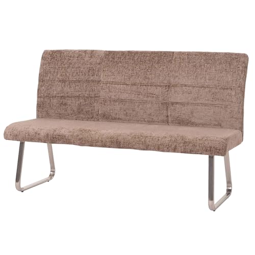 Mendler Sitzbank HWC-G55, Esszimmerbank Bank, Edelstahl gebürstet Stoff/Textil Chenille Öko-Tex, 180cm - braun