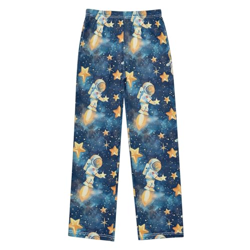 ALAZA Stars and Rockets Cute Astraunts Pajamas Bottoms with Pockets Comfy Pjs Sleepwear Elastic Waistband Pajamas Pants Lounge Pants for 6-14 Years