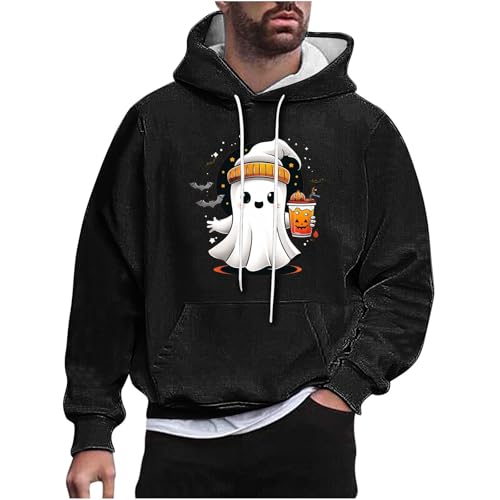 Prime To Day 2024 Angebote Hoodie Herren Halloween Kostüm mit Kapuze Katze Kürbis Gedruckt Pullover Festliche Sweatshirt Freizeit Kapuzenpullover Große Größen Langarm Pulli Leichte Oberteile