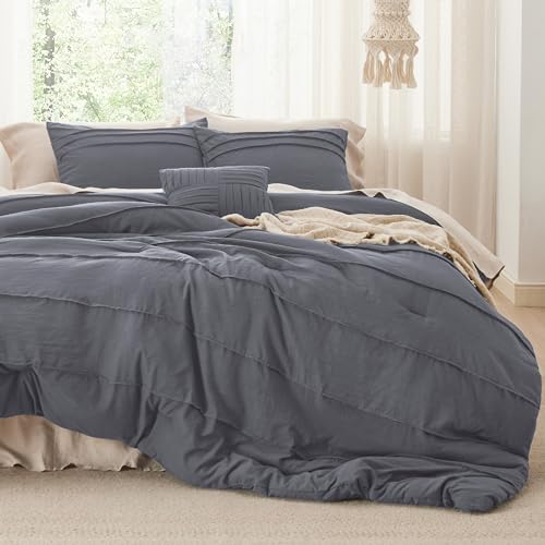 Bedsure California King Comforter Set - 4 Pieces Pinch Pleat Bed Set, Dark Grey Boho Bedding for All Season, 1 Soft Comforter, 2 Pillowcases, 1 Decorative Pillow by Bedsure - Image 2
